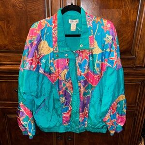 Vintage Lavon by Cheerful Corp Vibrant Teal and Multicolor Starfish Jacket